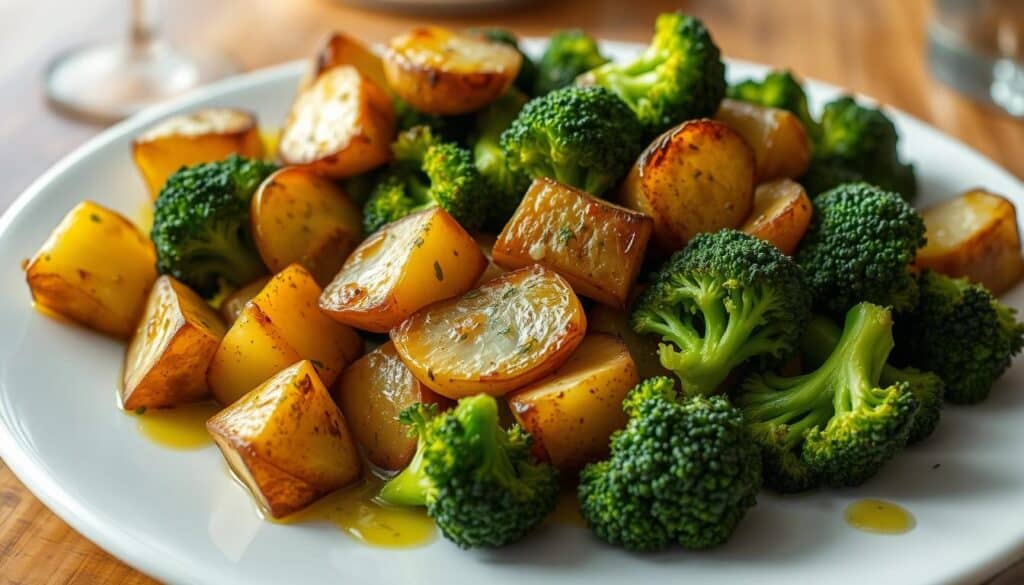 roasted potatoes and broccoli