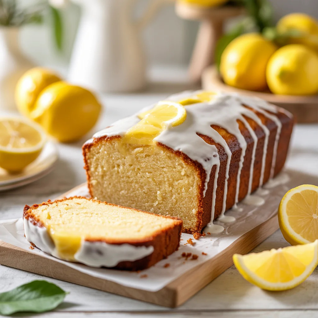 Slice of moist Lemon Cream Cheese Bread with cream cheese swirl and lemon zest.