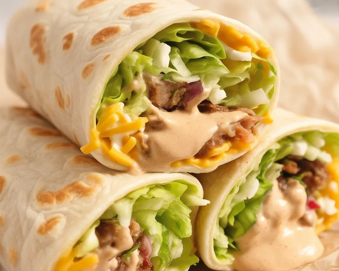 Delicious Big Mac Wrap filled with beef, lettuce, cheese, and special sauce