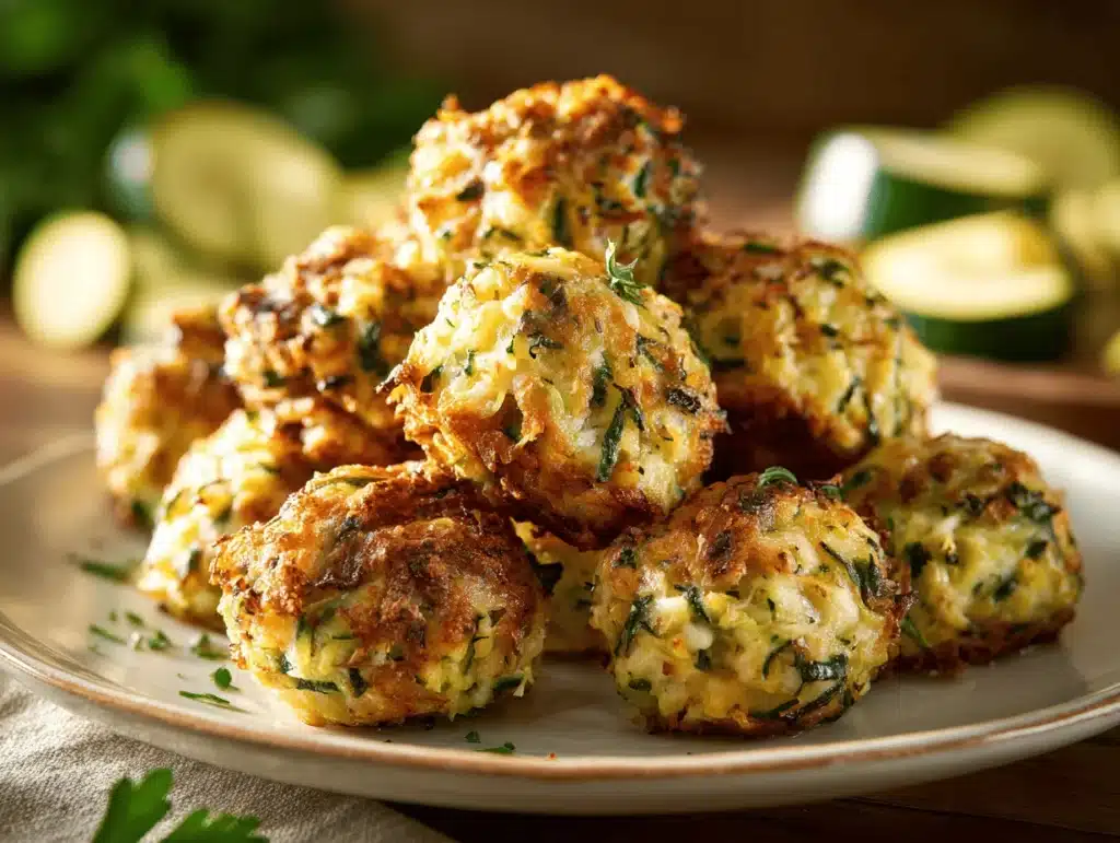 crispy garlic zucchini balls - featured image