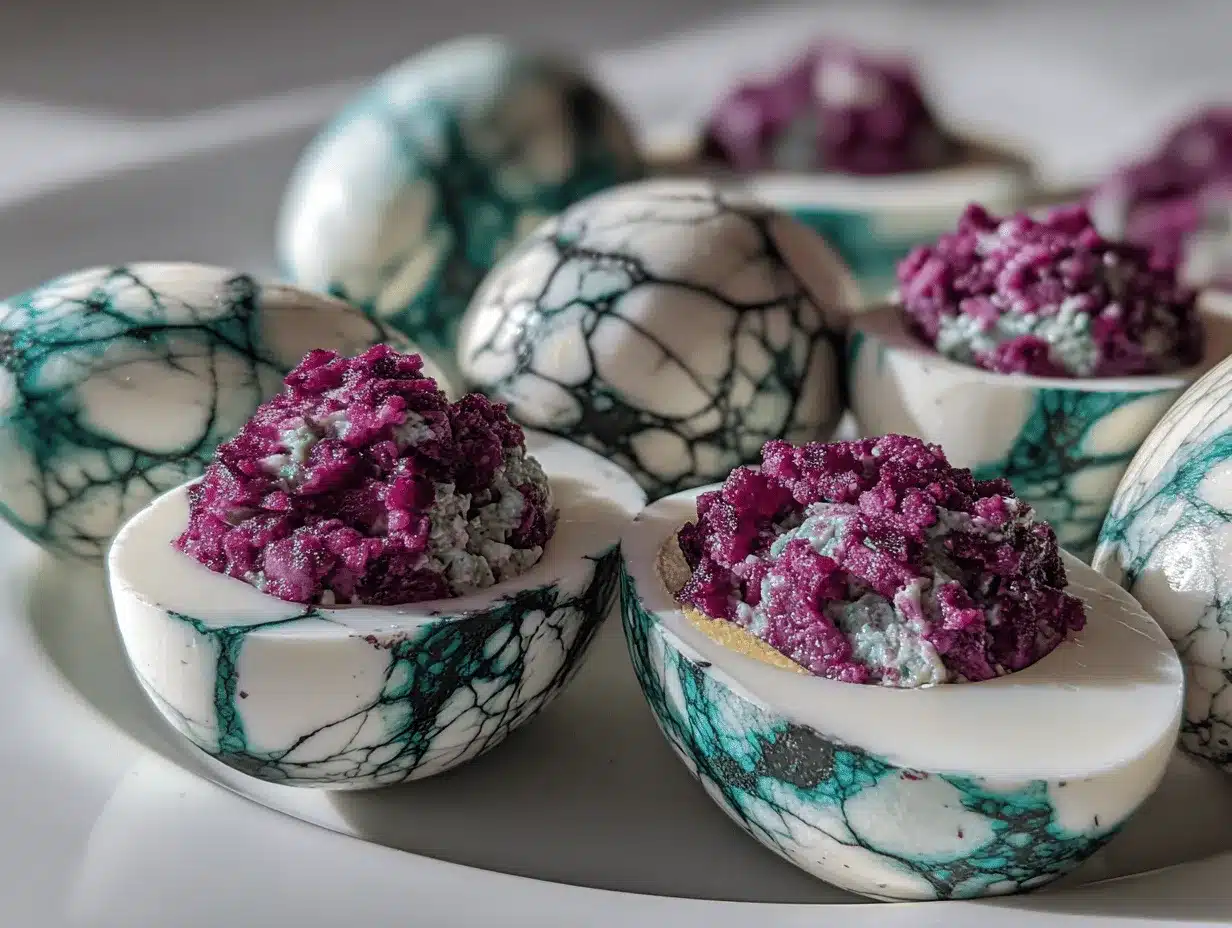 Halloween deviled eggs preparation steps