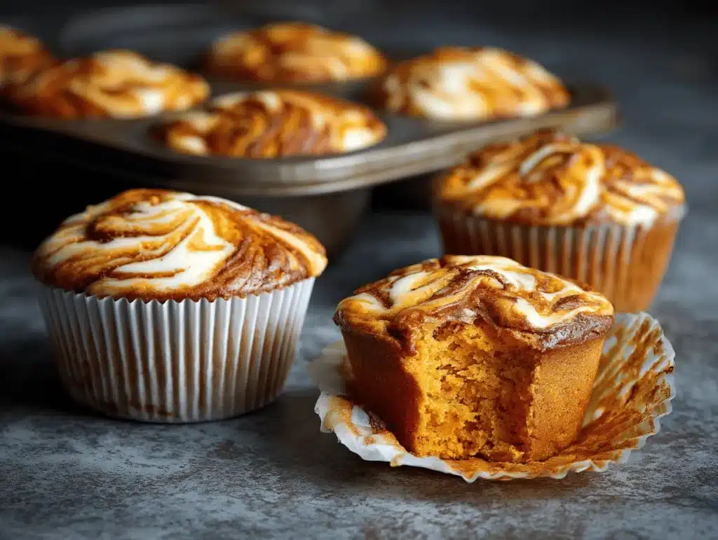 pumpkin cream cheese swirl muffins - featured image