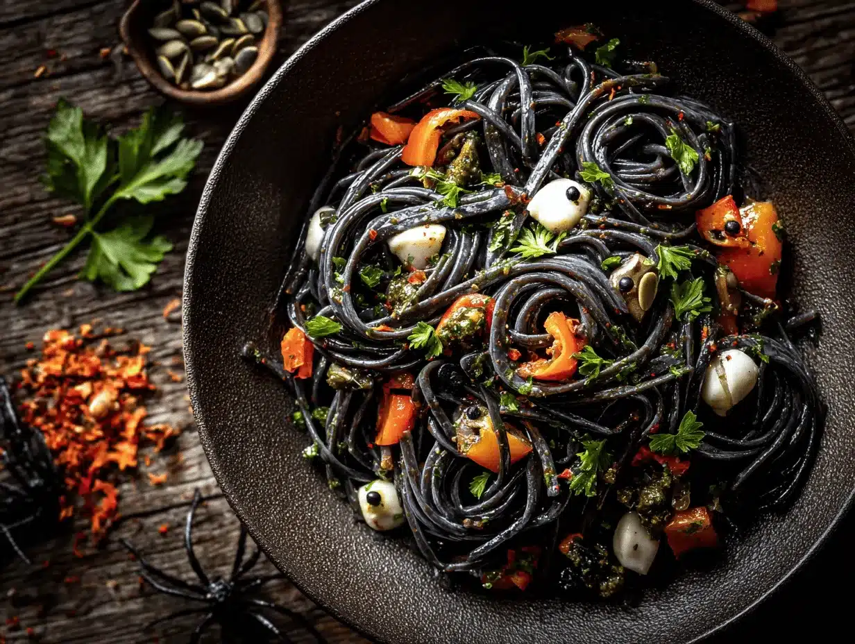 black bean Halloween pasta preparation steps