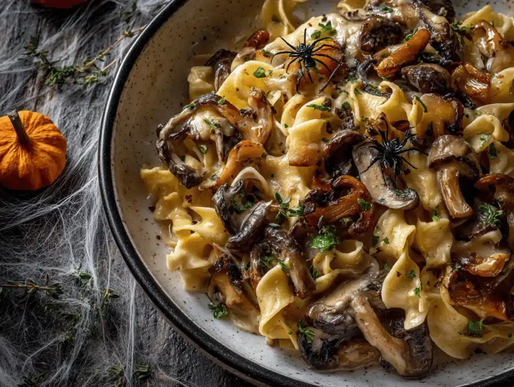 creamy Halloween mushroom stroganoff - featured image