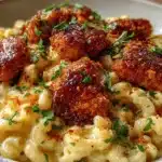 creamy honey pepper chicken mac and cheese - featured image