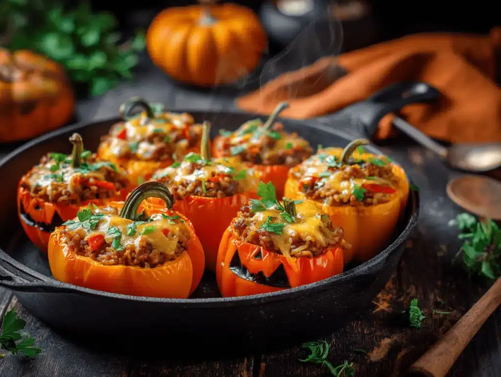 Halloween Jack-O-Lantern Stuffed Peppers - featured image