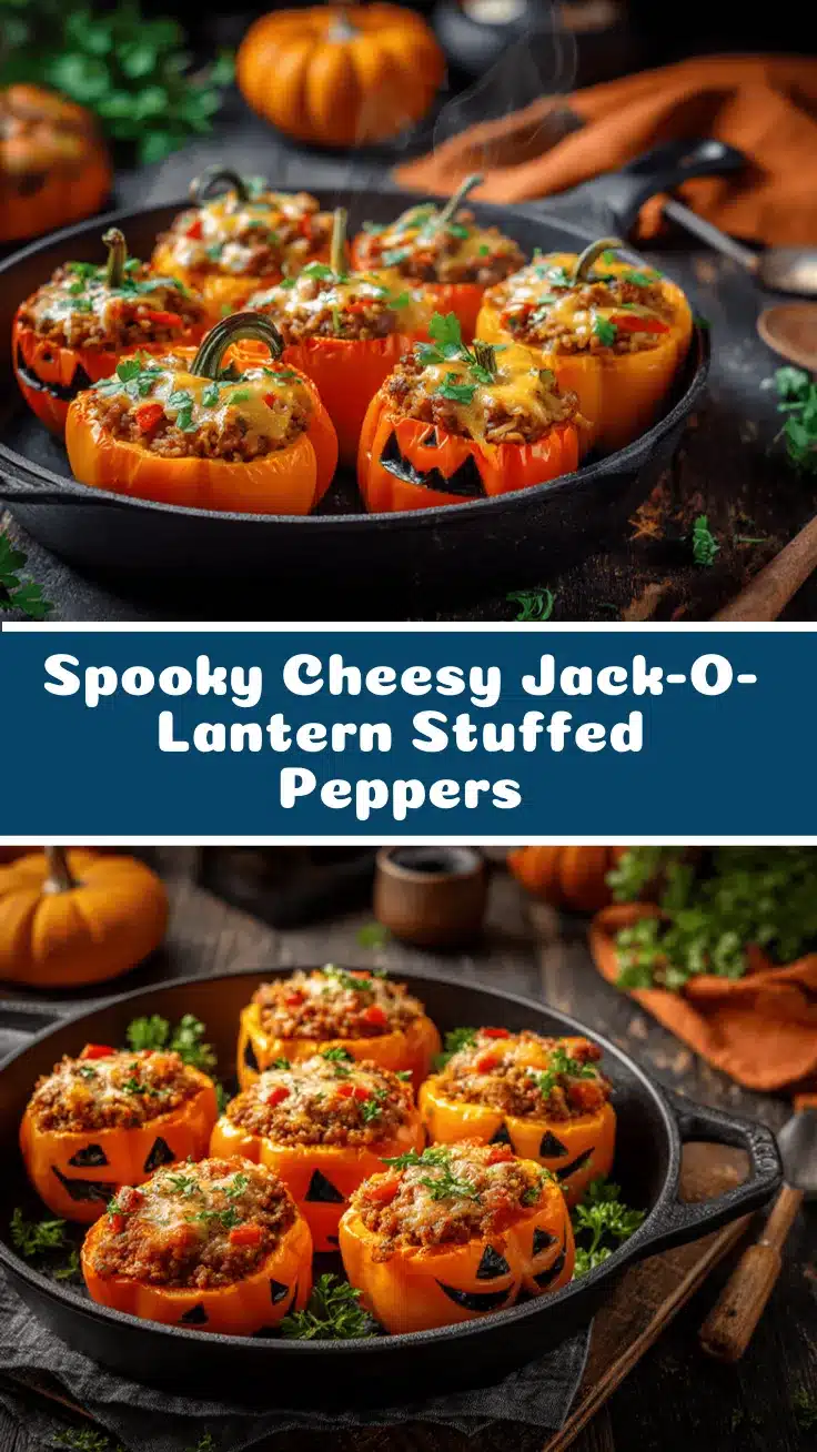 Halloween Jack-O-Lantern Stuffed Peppers recipe
