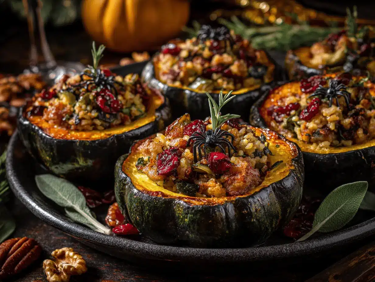 Halloween stuffed acorn squash preparation steps