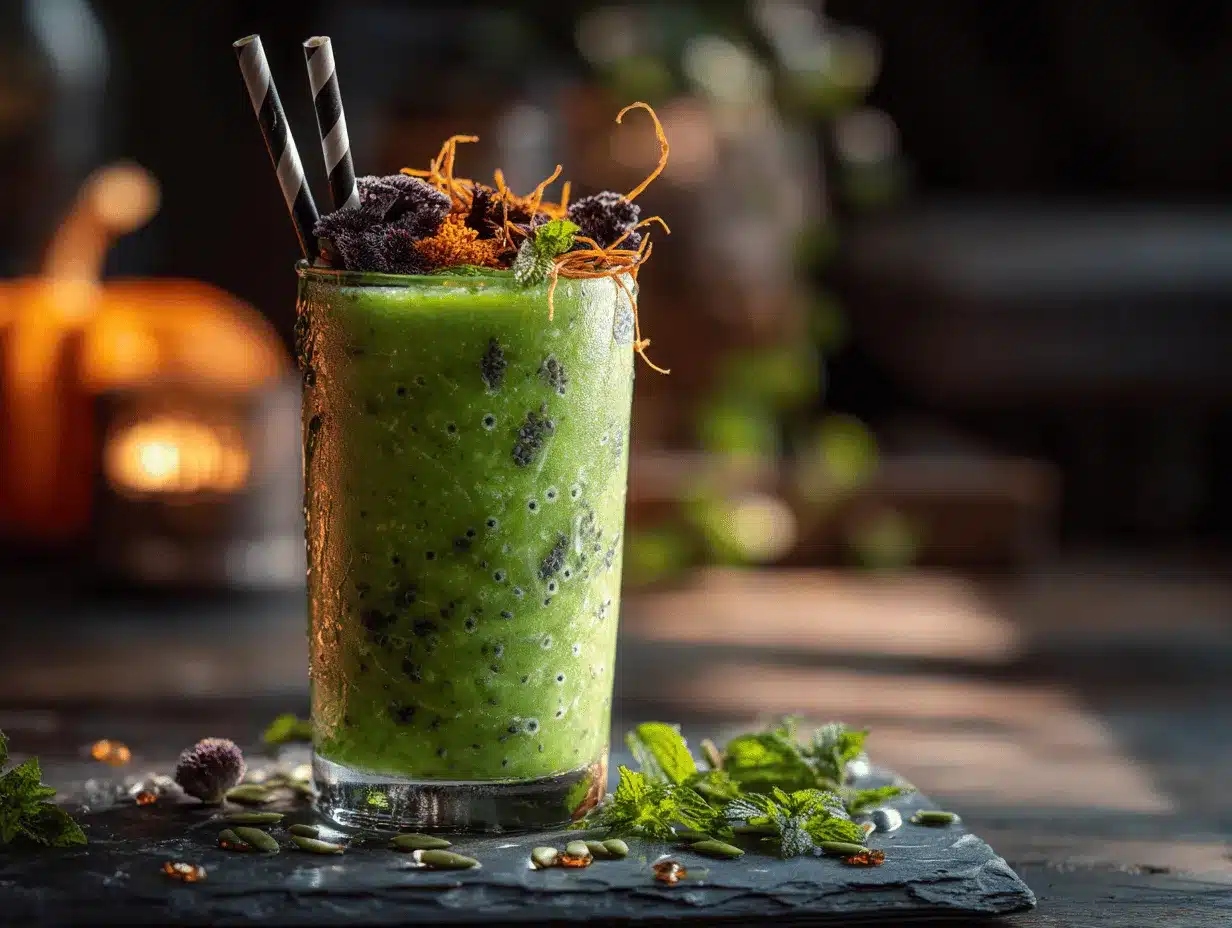 Halloween Witchs Brew Green Smoothie preparation steps